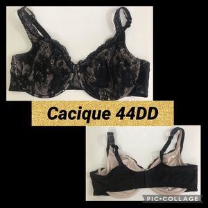 Cacique 44DD black & beige lace full coverage bra sexy lingerie